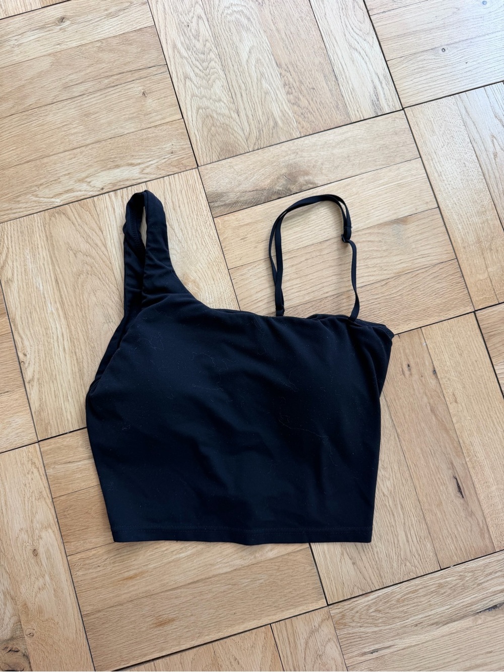 aerie offline Black One-Shoulder athletic Tank Crop